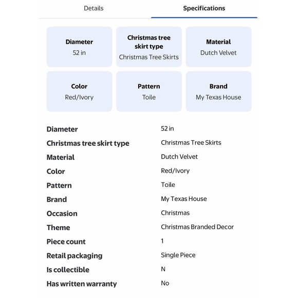 Red and Ivory Forest Velvet Christmas Tree Skirt, 52", by My Texas House - Picture 11 of 11